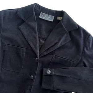 Express Vintage S Black Suede Like Button Front Long Sleeve Collar Blouse Jacket